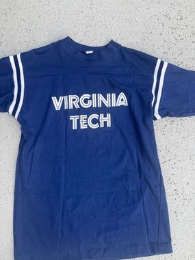 Vintage Artex Navy Blue 100% Cotton Tee - Size L Virginia Tech